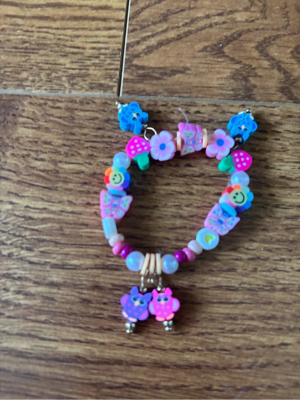 Girls Pink Multicolor Cute Charm Beaded Bracelet